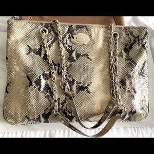 DKNY Python Snakeskin Chain Shoulder Bag Gold/Black NWT